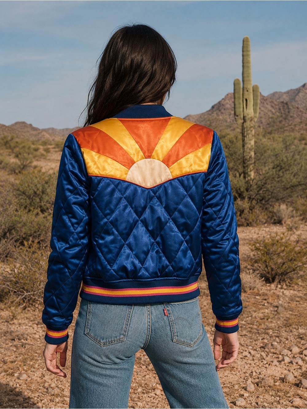 Classic Rock Couture Original Blue Rising Sun Bomber Jacket Unisex Size M